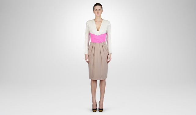 BOTTEGA VENETA - KLEID AUS SEIDE UND SATIN MIST UND ROSA SHOCK