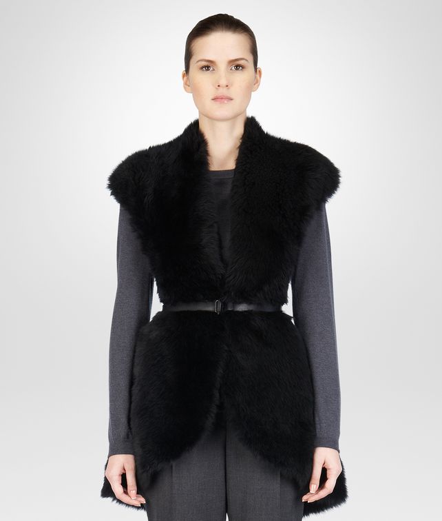 BOTTEGA VENETA Nero Long Hair Shearling Merinos Vest Coat or Jacket D fp