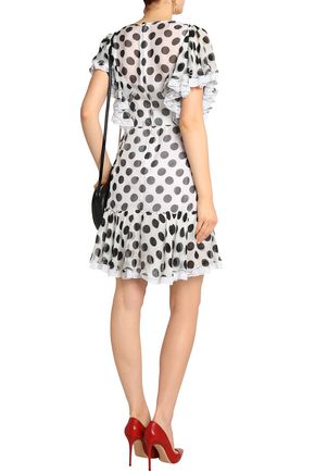 Ruffle Trimmed Polka Dot Silk Blend Chiffon Mini Dress Dolce