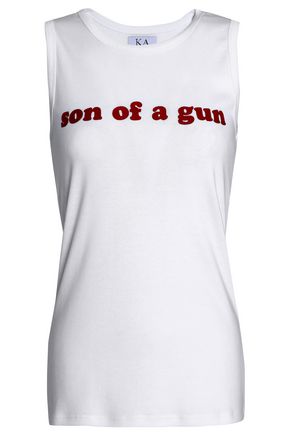 Zoe Karssen Woman Flocked Cotton-jersey Tank White Size S