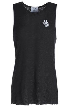 Zoe Karssen Woman Embroidered Slub Cotton-jersey Tank Charcoal Size S