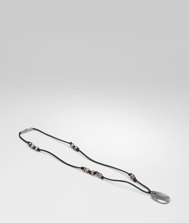 BOTTEGA VENETA Naturale Agata Oxydized Silver Nappa Pendant Necklace U fp