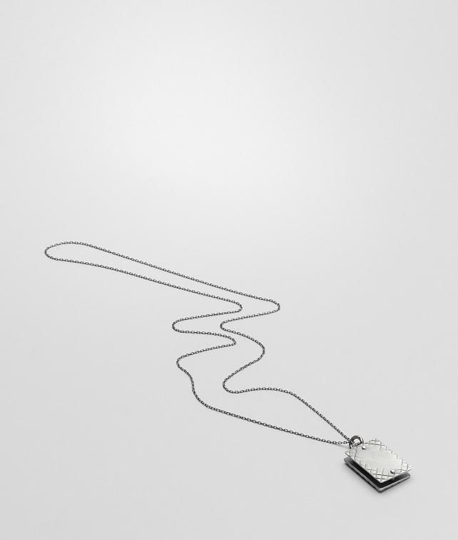 BOTTEGA VENETA Intrecciato Oxydized Silver Pendant Necklace U fp