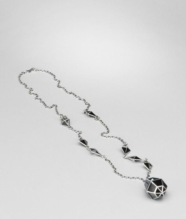 BOTTEGA VENETA Nero enamelled Antique Silver Pendant Necklace D fp