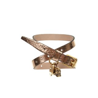 ALEXANDER MCQUEEN, Bracelet, Foil Leather Double Wrap Skull Bracelet