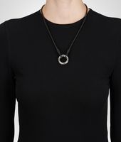 Bottega Veneta® Nero Intrecciato Silver Pendant Bottega Veneta® Nero Intrecciato Silver Pendant