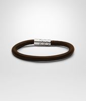 Bottega Veneta® Armband aus antikem Silber und Nappaleder Intrecciato Ebano Bottega Veneta® Armband aus antikem Silber und Nappaleder Intrecciato Ebano
