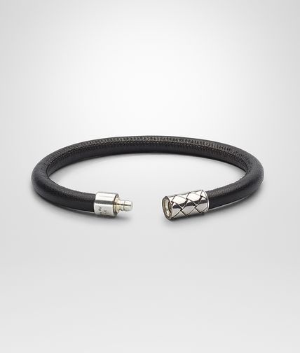 BOTTEGA VENETA - Nero Intrecciato Antique Silver Nappa Bracelet