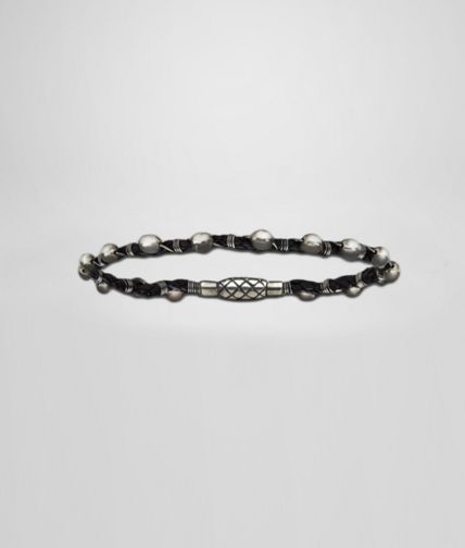 BOTTEGA VENETA - Bracciale in Nappa Intrecciata e Argento Ossidato