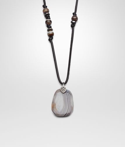 BOTTEGA VENETA - Collana Agata Naturale in Nappa e Argento Ossidato