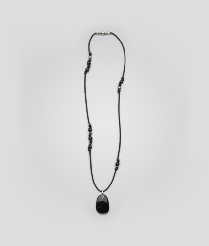 BOTTEGA VENETA - Onyx-Anhänger mit oxidiertem Silber und Nappaleder Natural Nero