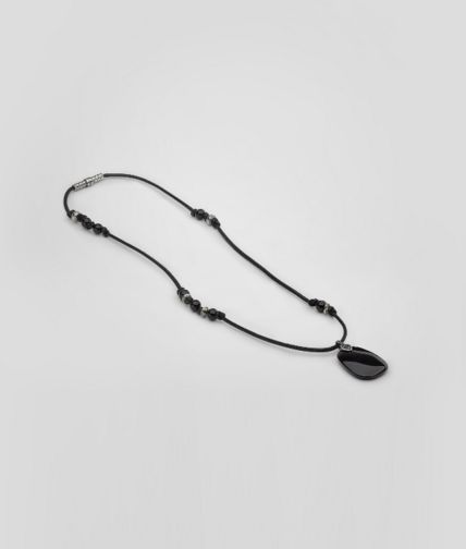 BOTTEGA VENETA - Collana Onice Naturale in Nappa e Argento Ossidato