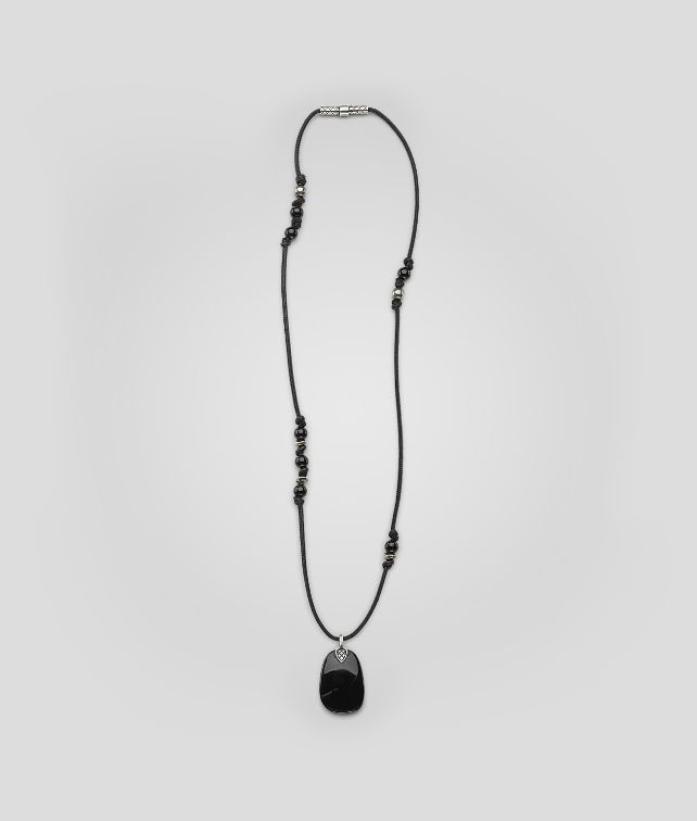 BOTTEGA VENETA Onyx-Anhänger mit oxidiertem Silber und Nappaleder Natural Nero Kette U fp