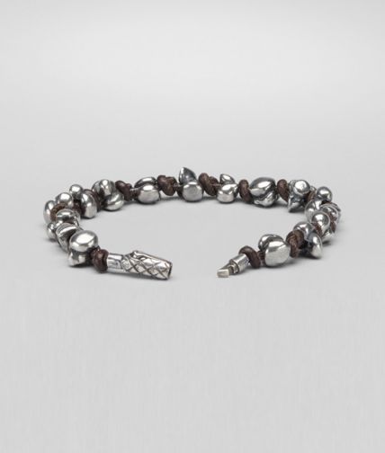 BOTTEGA VENETA - Bracciale in Nappa e Argento Anticato Intrecciato