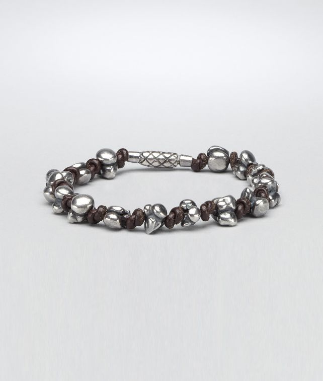 BOTTEGA VENETA Ebano Intrecciato Antique Silver and Nappa Bracelet Bracelet U fp