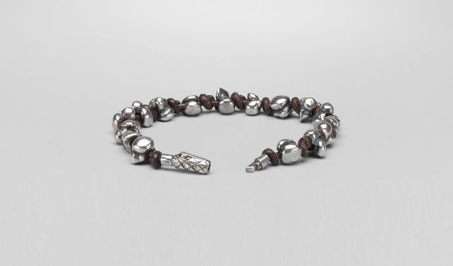 BOTTEGA VENETA - Ebano Intrecciato Antique Silver and Nappa Bracelet