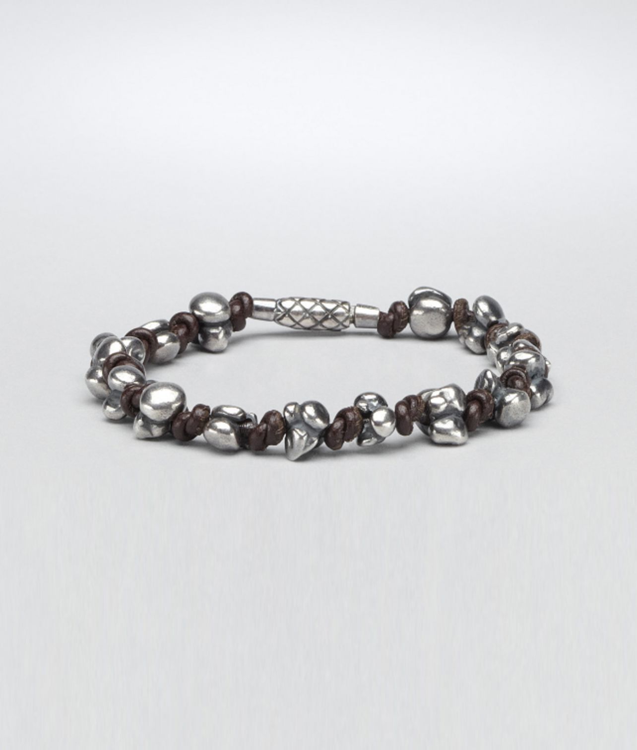 BOTTEGA VENETA - Ebano Intrecciato Antique Silver and Nappa Bracelet