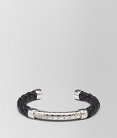 Bottega Veneta® Nero Intrecciato Antique Silver and Nappa Bracelet Bottega Veneta® Nero Intrecciato Antique Silver and Nappa Bracelet