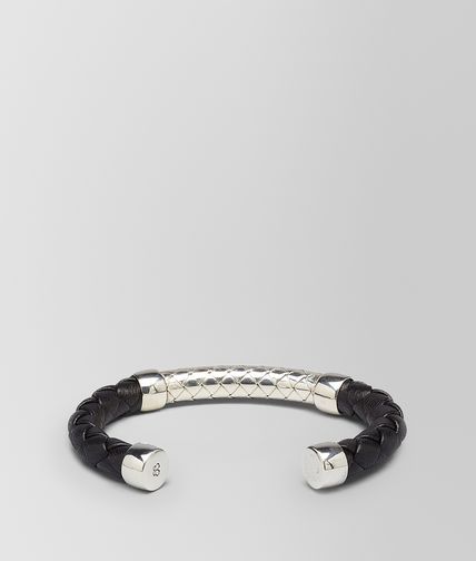 BOTTEGA VENETA - Nero Intrecciato Antique Silver and Nappa Bracelet
