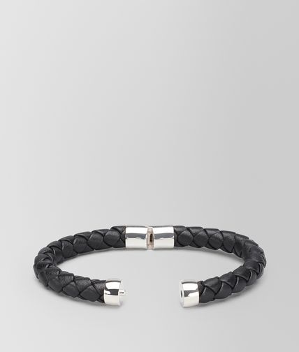 BOTTEGA VENETA - Nero Intrecciato Antique Silver Nappa Bracelet