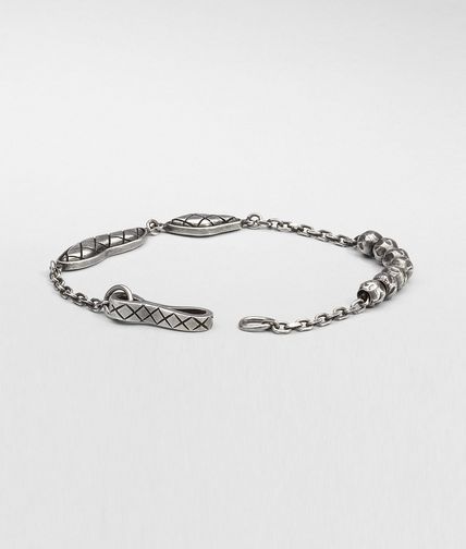 BOTTEGA VENETA - Bracciale in Argento Ossidato Intrecciato
