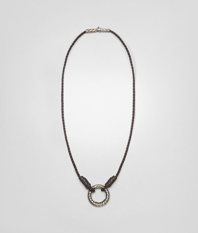 BOTTEGA VENETA Ebanointrecciato Silver Nappa Eyeglasses Carrier Necklace U fp