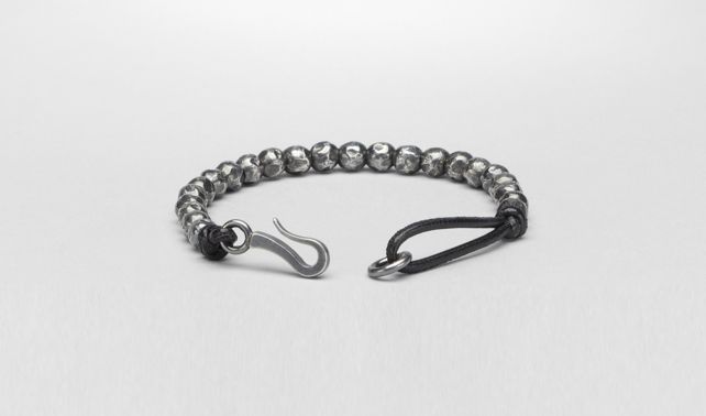 BOTTEGA VENETA - Bracciale in Argento Ossidato e Nappa
