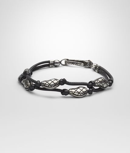 BOTTEGA VENETA - Armband aus oxidiertem Silber und Nappaleder Intrecciato Nero