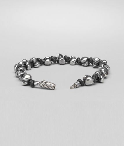 BOTTEGA VENETA - Bracciale in Nappa e Argento Ossidato Intrecciato