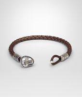 Bottega Veneta® Armband aus oxidiertem Silber und Nappaleder Intrecciato Ebano Bottega Veneta® Armband aus oxidiertem Silber und Nappaleder Intrecciato Ebano