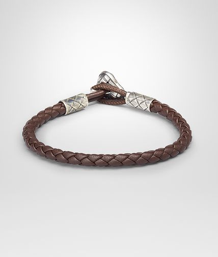 BOTTEGA VENETA - Armband aus oxidiertem Silber und Nappaleder Intrecciato Ebano