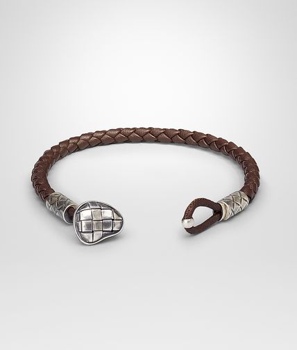 BOTTEGA VENETA - Bracciale in Nappa e Argento Ossidato Intrecciato