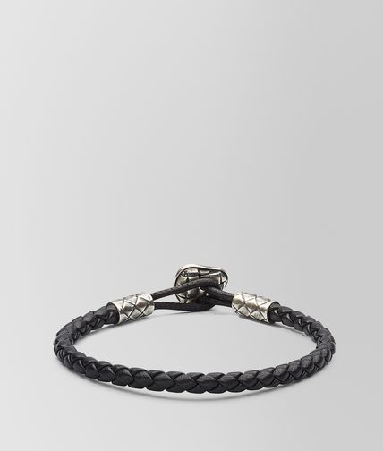 BOTTEGA VENETA - Bracciale in Nappa e Argento Ossidato Intrecciato