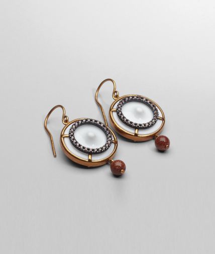 BOTTEGA VENETA - Orecchini in Porcellana, Zircone, Vetro Iridescente e Argento