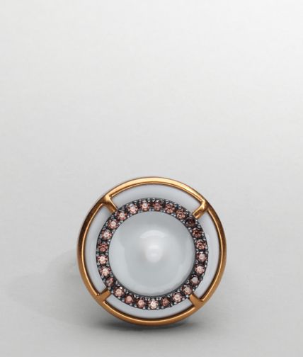 BOTTEGA VENETA - Anello in Porcellana, Zircone e Argento