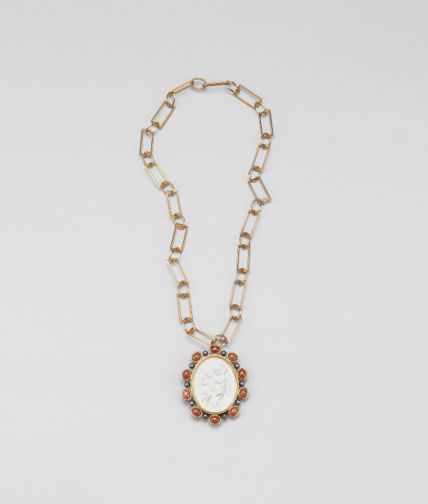 BOTTEGA VENETA - Brique Brown Porcelain Verre Irise Zircon Silver Pendant