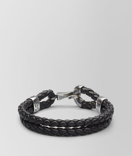 BOTTEGA VENETA - Armband aus oxidiertem Silber und Nappaleder Intrecciato Nero