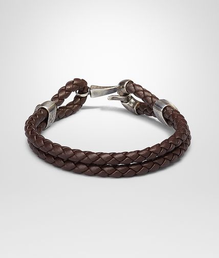BOTTEGA VENETA - Armband aus oxidiertem Silber und Nappaleder Intrecciato Ebano