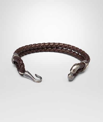 BOTTEGA VENETA - Bracciale Ebano in Nappa e Argento Ossidato Intrecciati