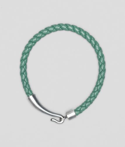 BOTTEGA VENETA - Bracciale Menthe in Nappa e Argento Ossidato Intrecciati