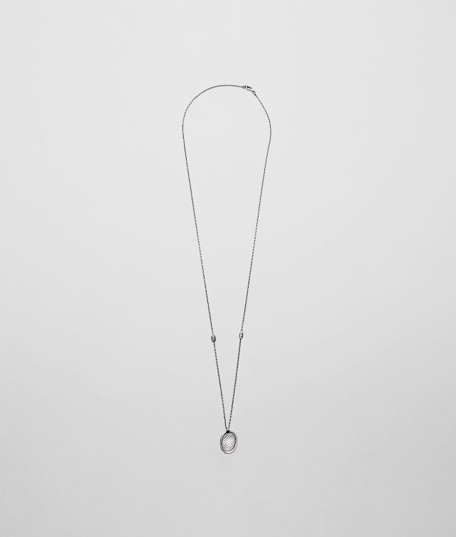 BOTTEGA VENETA Intrecciato Oxidized Silver Pendant Necklace U fp