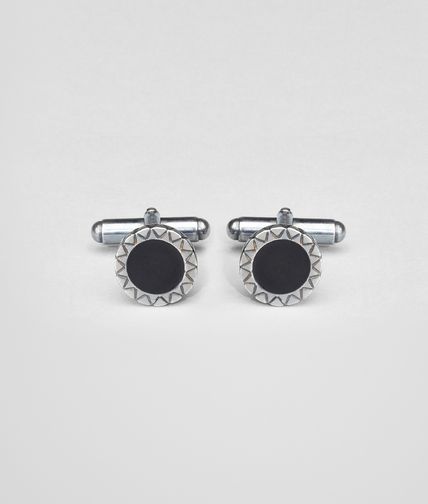 BOTTEGA VENETA - NERO INTRECCIATO OXYDIZED SILVER ENAMEL CUFFLINKS