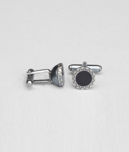 BOTTEGA VENETA - NERO INTRECCIATO OXYDIZED SILVER ENAMEL CUFFLINKS