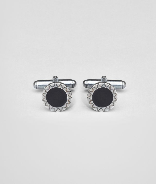 BOTTEGA VENETA NERO INTRECCIATO OXYDIZED SILVER ENAMEL CUFFLINKS Other Silver Accessory U fp
