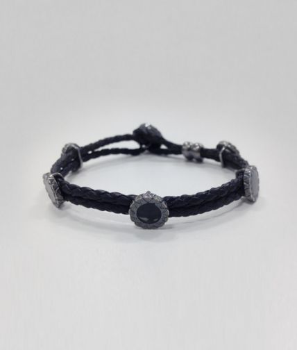 BOTTEGA VENETA - NERO INTRECCIATO OXYDIZED SILVER ENAMEL BRACELET