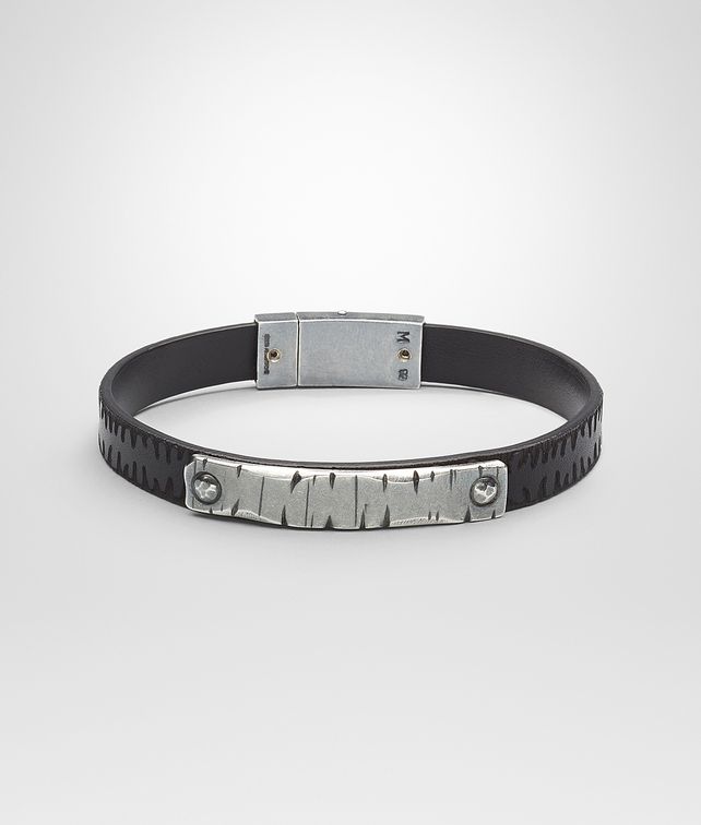 BOTTEGA VENETA Nero Intrecciato Oxidized Silver Cuir Bracelet Bracelet U fp