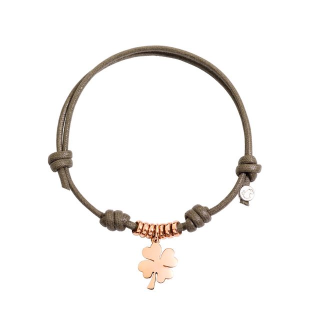 Bracciale Cordino Quadrifoglio Oro Rosa , Oro Rosa 9 Kt, Cotone , DoDo