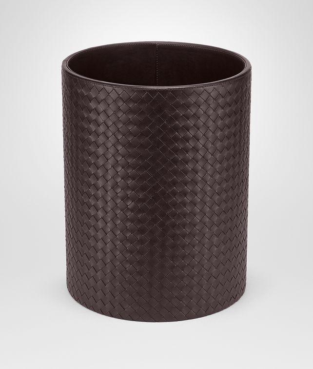 BOTTEGA VENETA Ebano Intrecciato Nappa Waste Paper Basket Desk accessory E fp