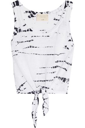 Alice + Olivia Woman Jacinda Knotted Cropped Linen Top White Size L
