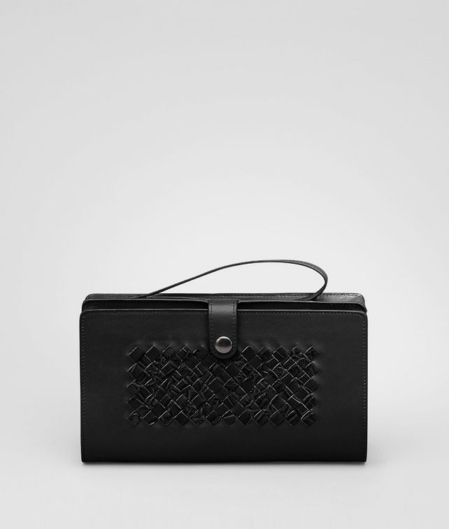BOTTEGA VENETA MULTI-FUNCTIONAL CASE IN NERO CALF AND CROCODILE, INTRECCIATO DETAILS Small bag U fp